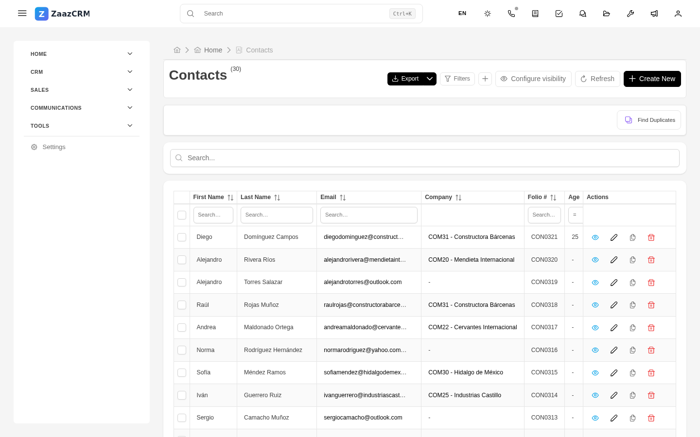 Screenshot: list view in table mode with the view toggle at the top