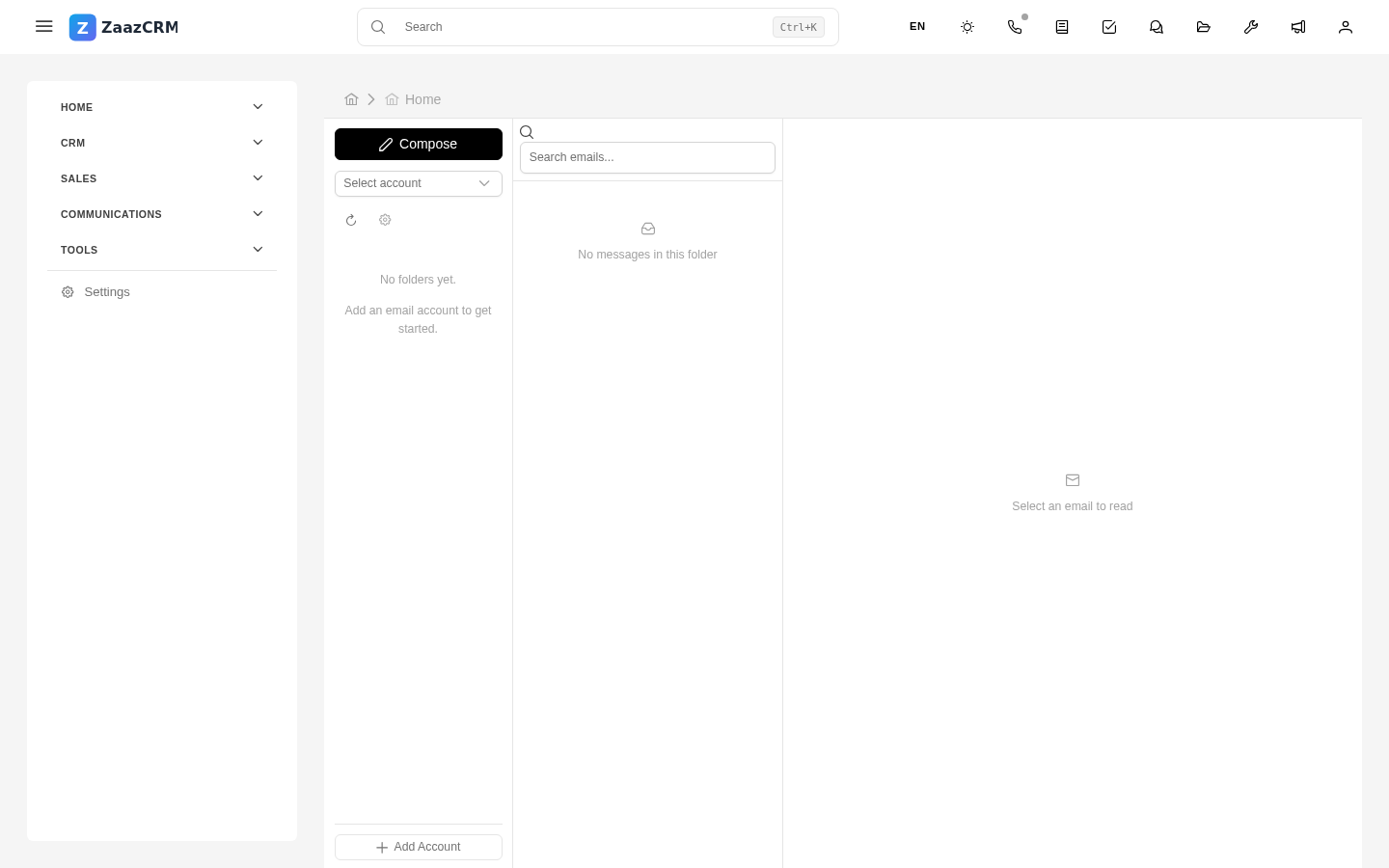 Screenshot: inbox with email list and detail pane