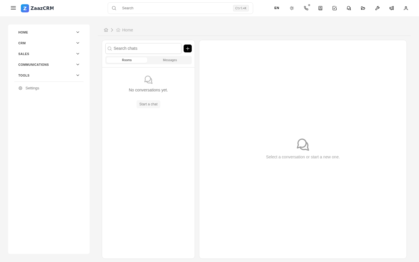 Screenshot: chat view with conversation list on the left and messages on the right