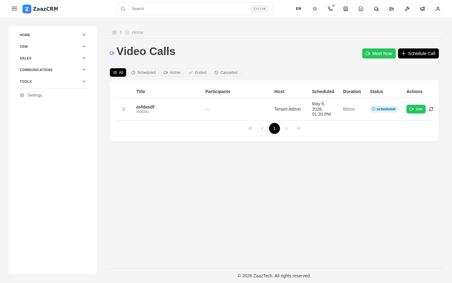 Screenshot: schedule video call form with fields and generated link