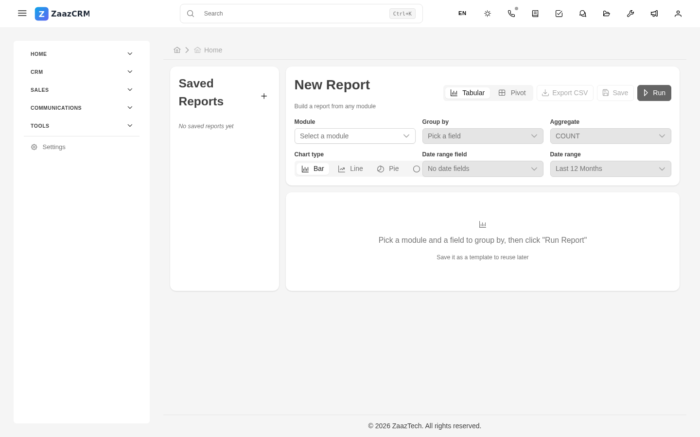 Screenshot: executed report with table and chart