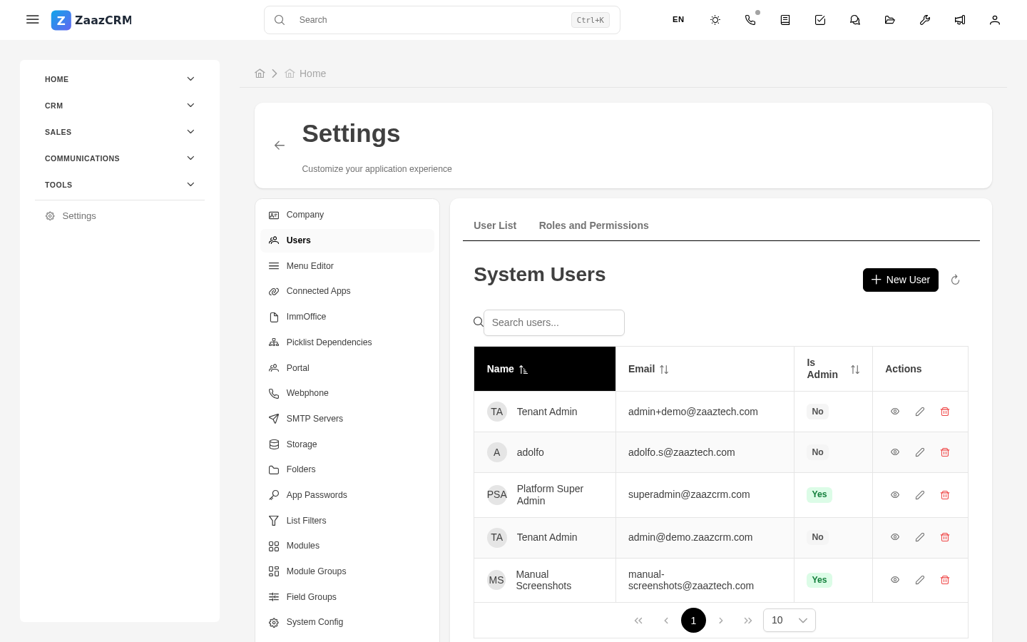 Screenshot: user creation form