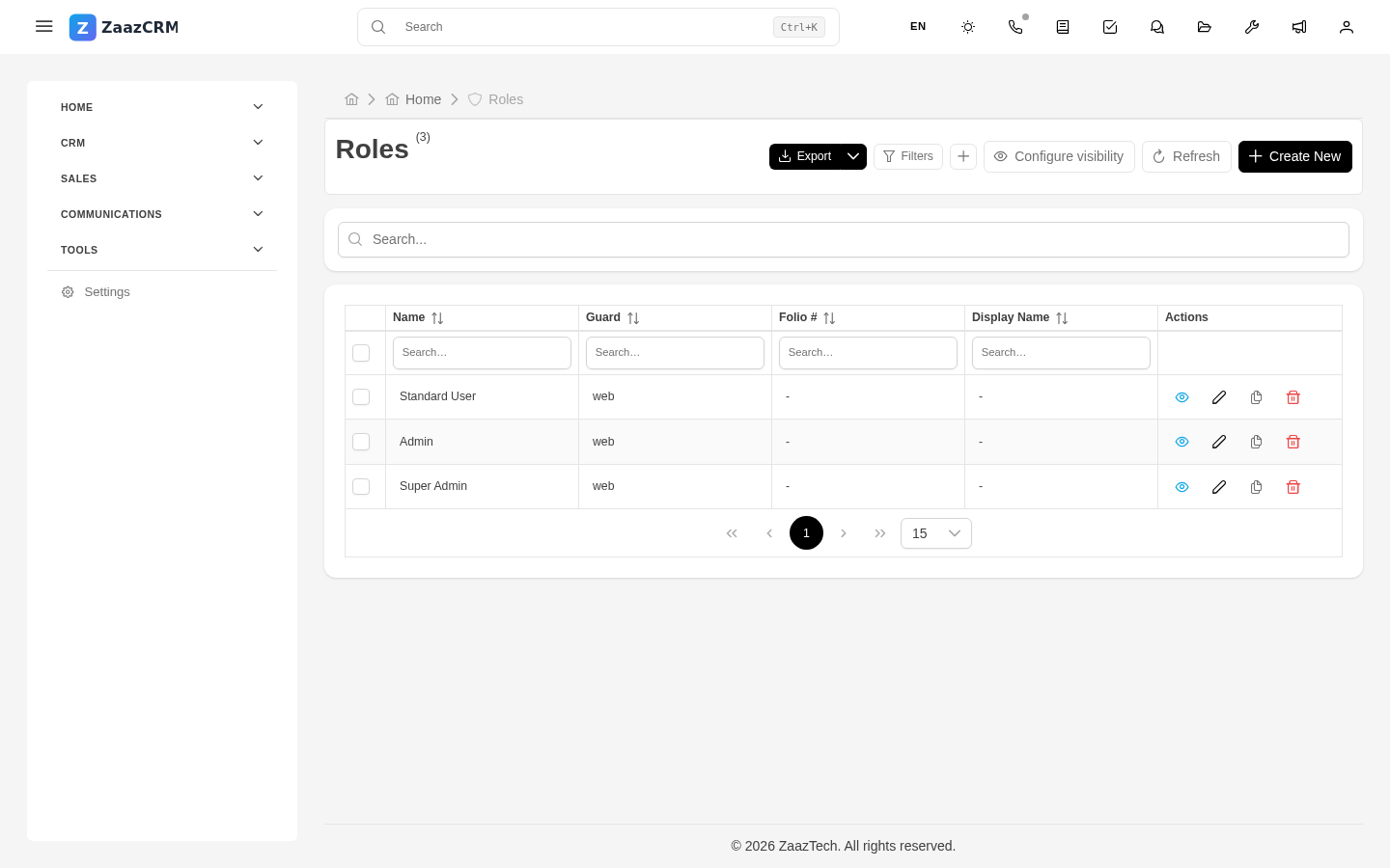 Screenshot: role hierarchy tree