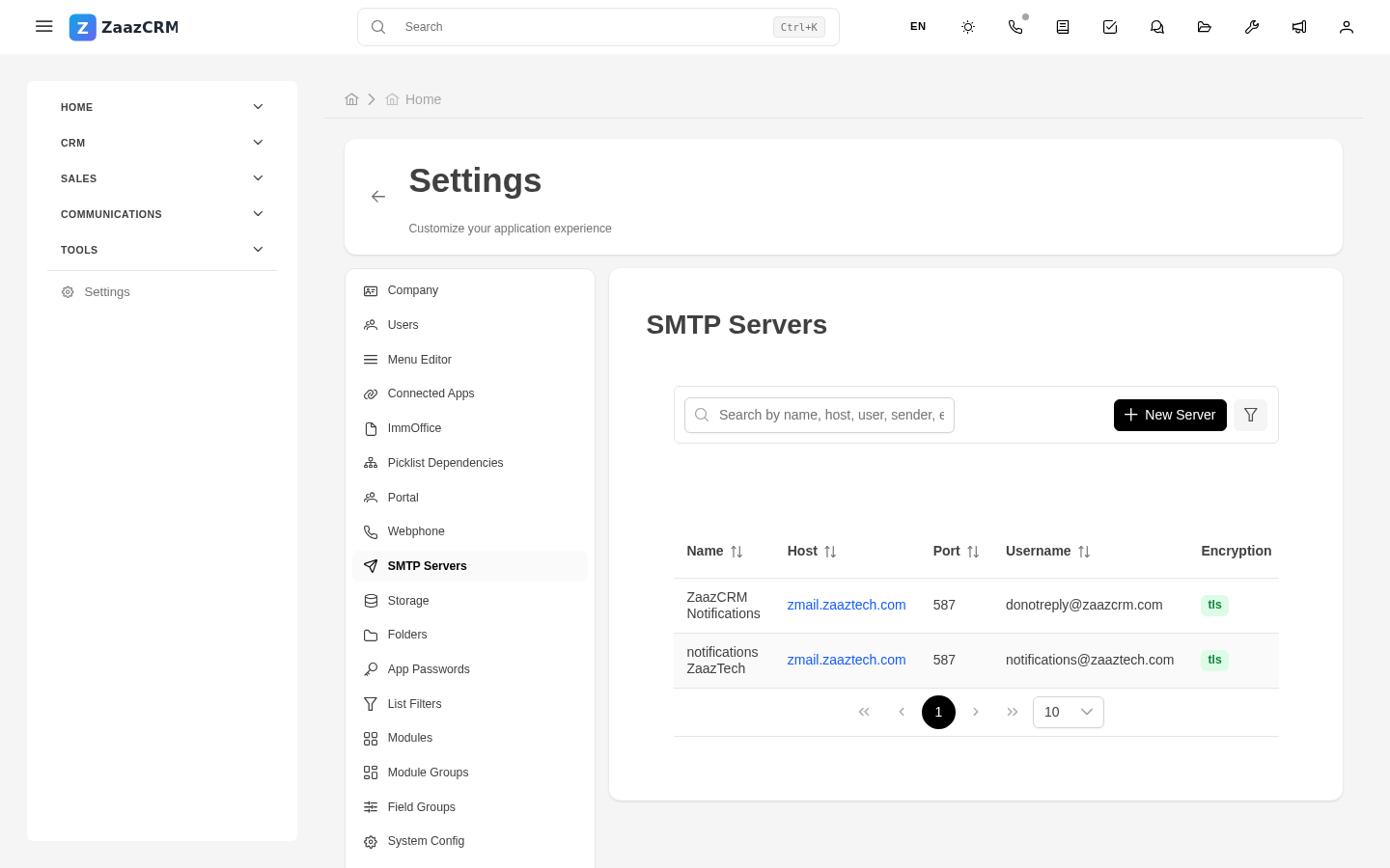 Screenshot: SMTP form
