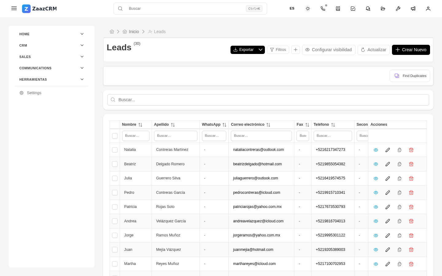 Screenshot: vista kanban de Prospectos con columnas por etapa del embudo