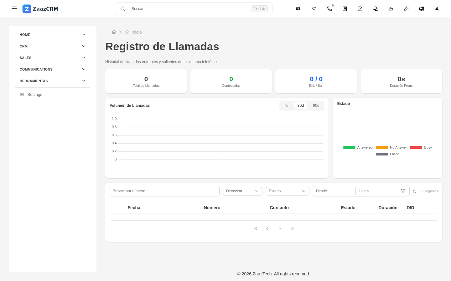 Screenshot: webphone con teclado numérico y lista de llamadas recientes
