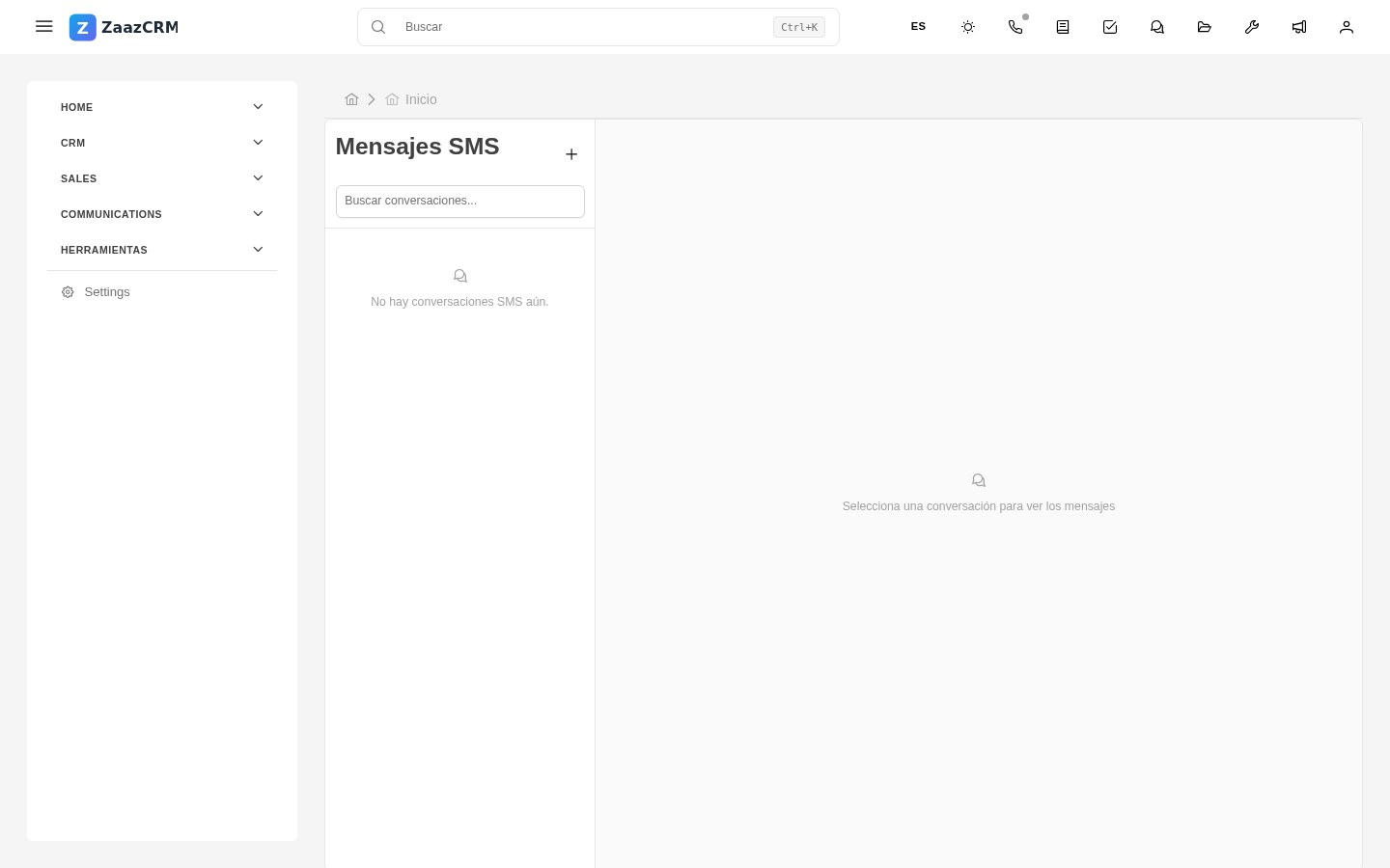Screenshot: formulario de envío de SMS con contador de caracteres