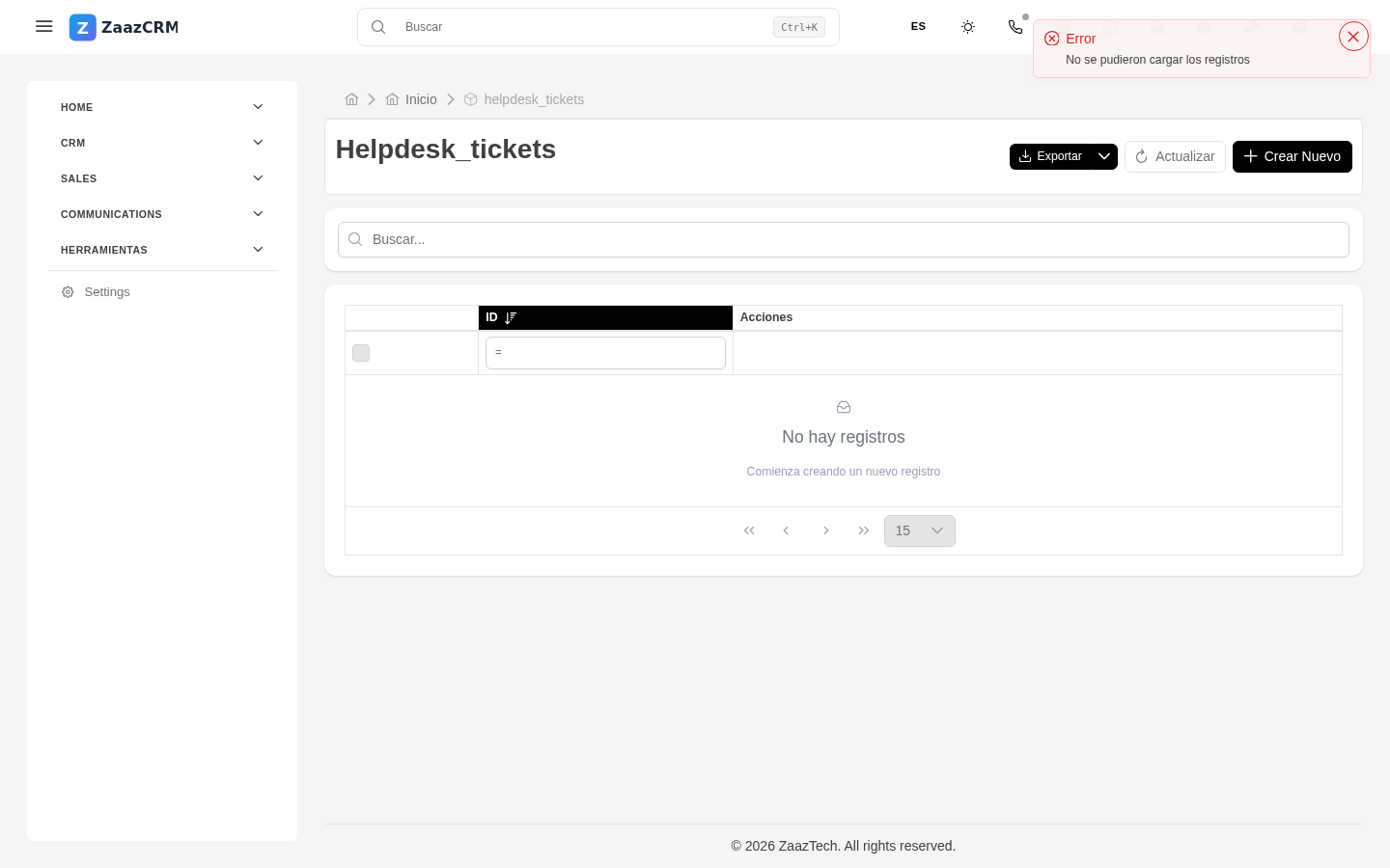 Screenshot: formulario de creación de ticket de mesa de ayuda