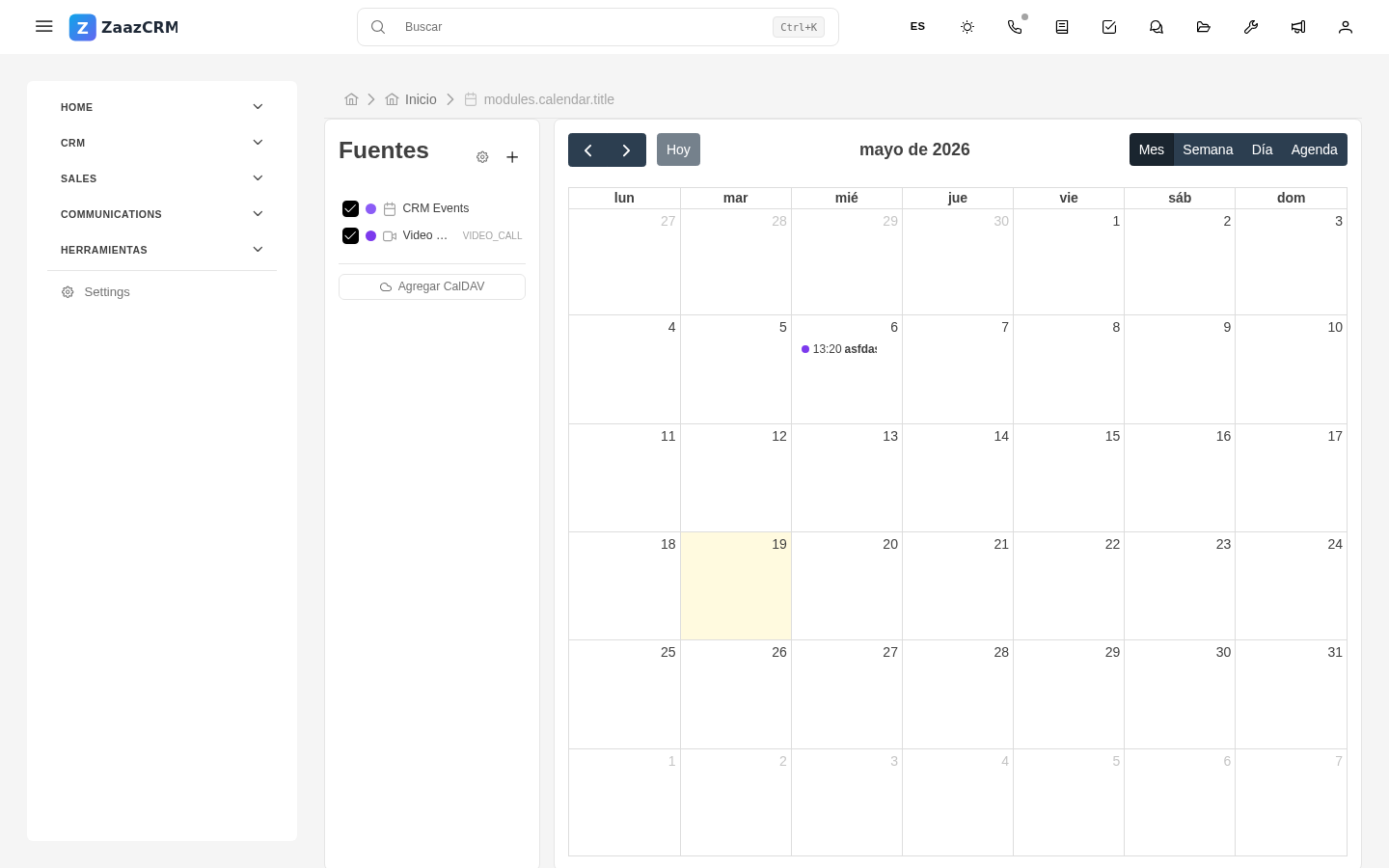 Screenshot: vista mensual del calendario