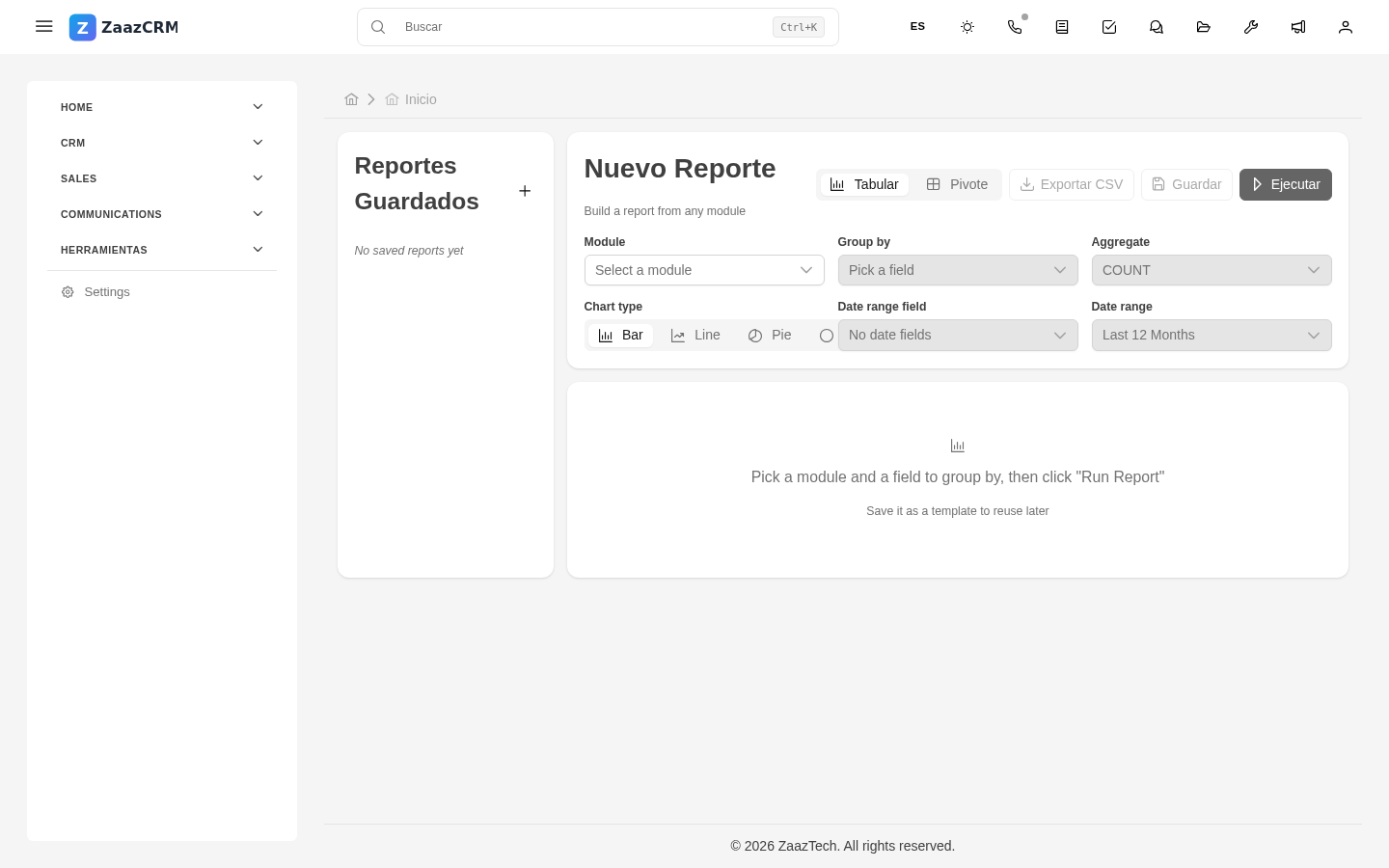Screenshot: reporte ejecutado con tabla y gráfico
