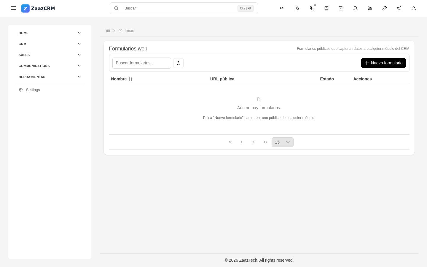 Screenshot: editor de formulario público