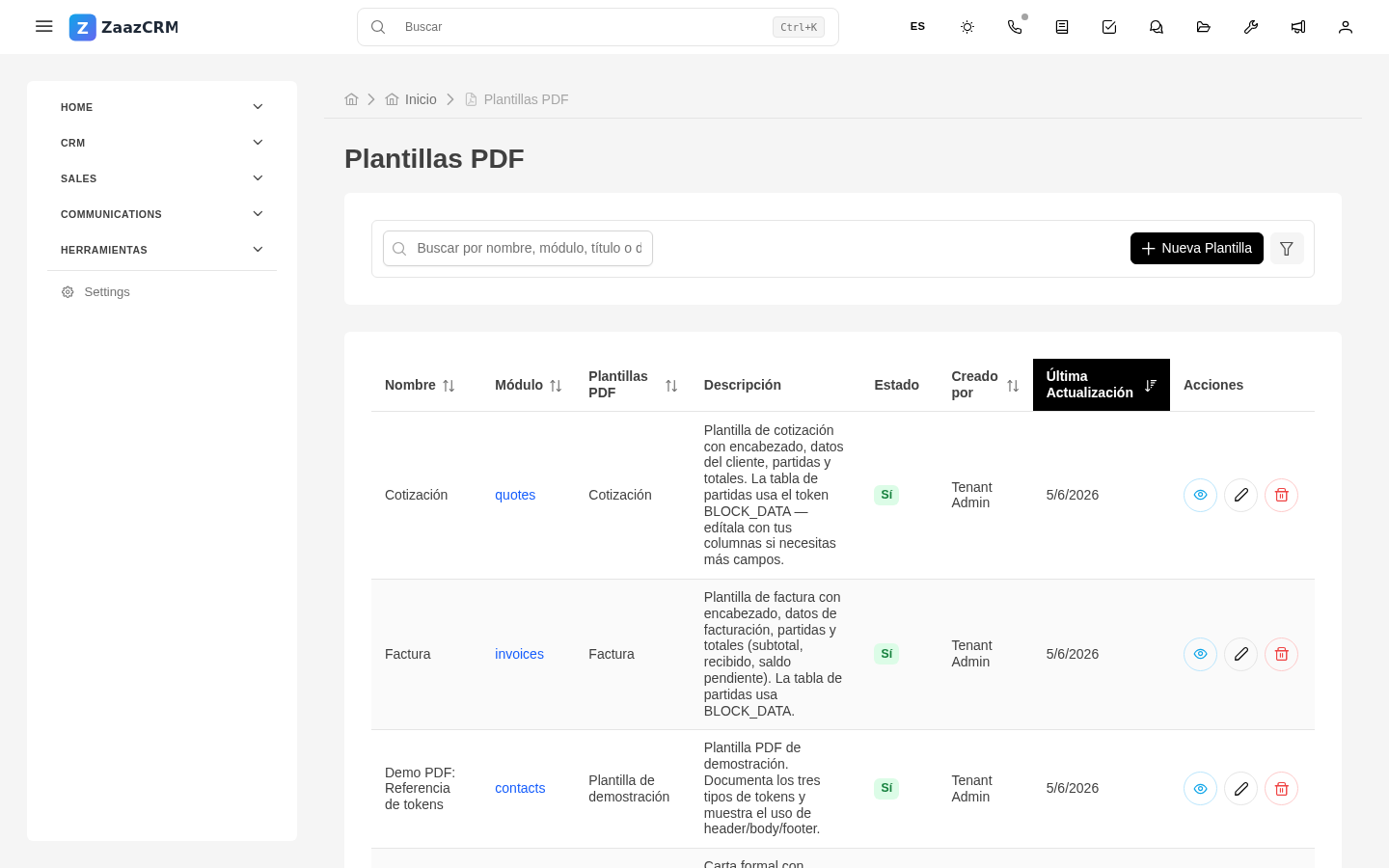 Screenshot: editor de plantilla